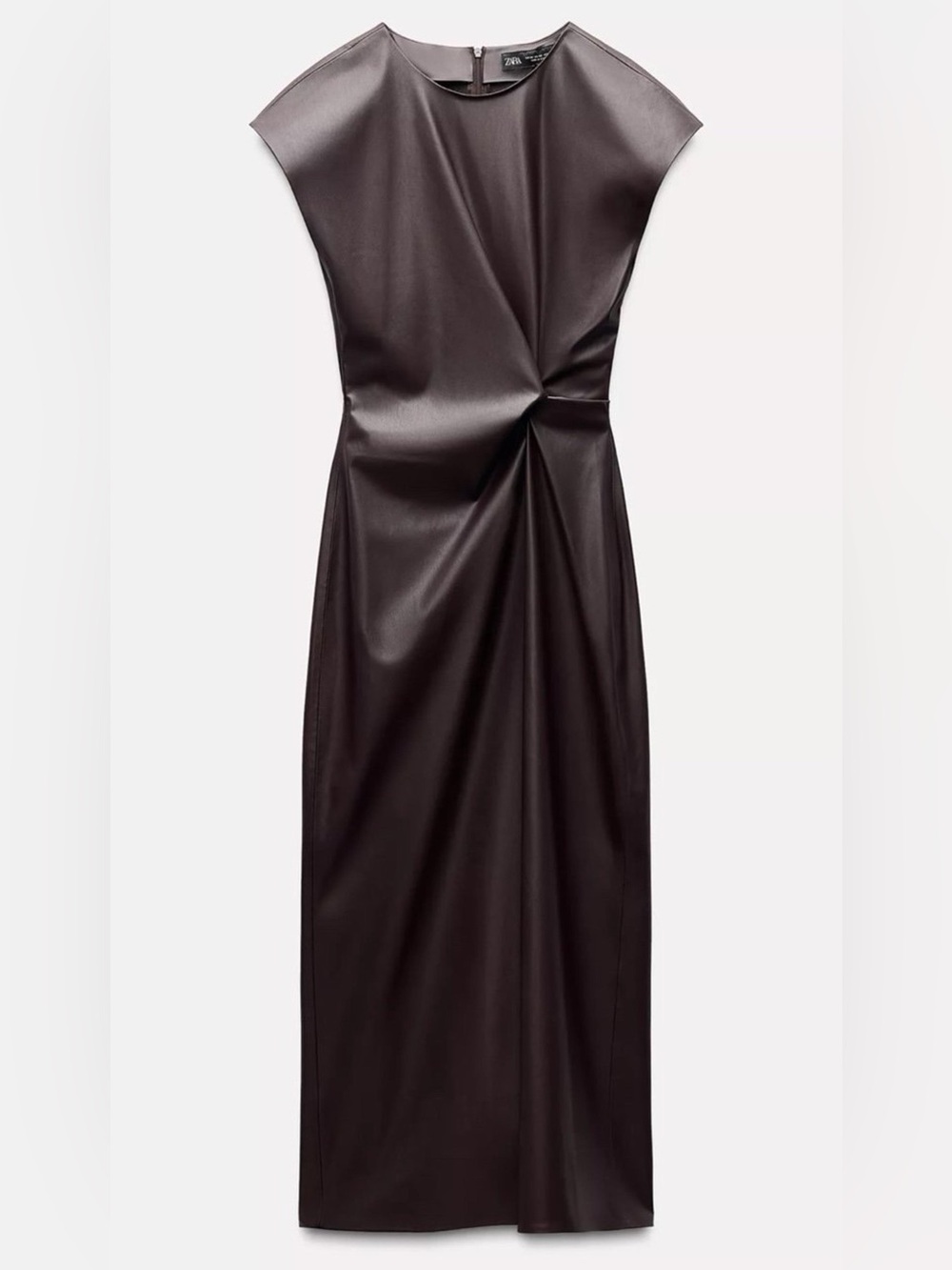 Zara Dark Brown Faux-Leather Midi Dress